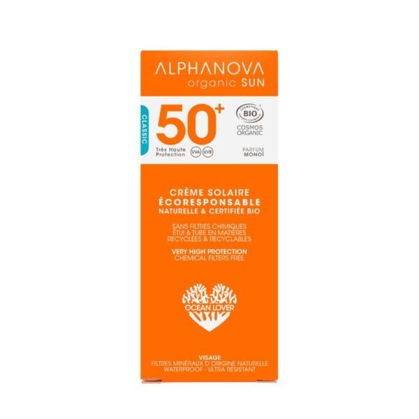 Protection solaire biologique indice 50+. Crème solaire bio Alphanova SUN ®