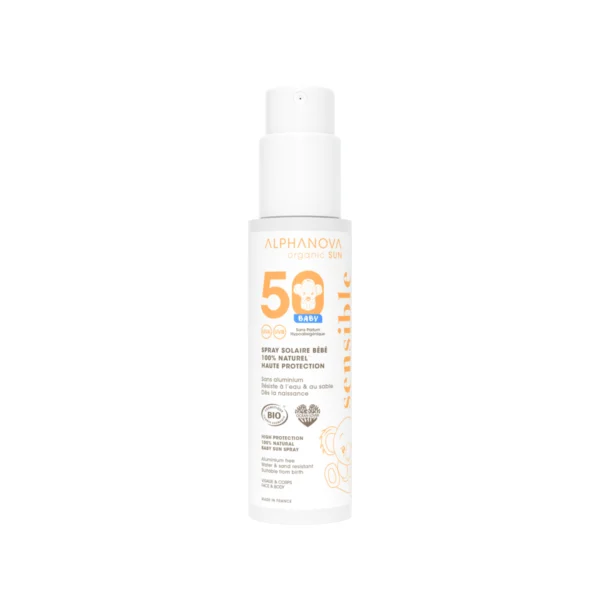 Spray solaire bébé SPF 50 bio Alphanova – 100% naturel