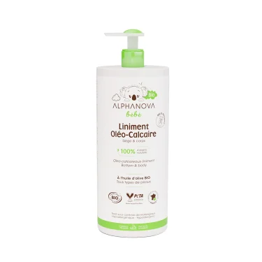 Flacon de liniment bébé bio, produit hydratant et apaisant pour le change