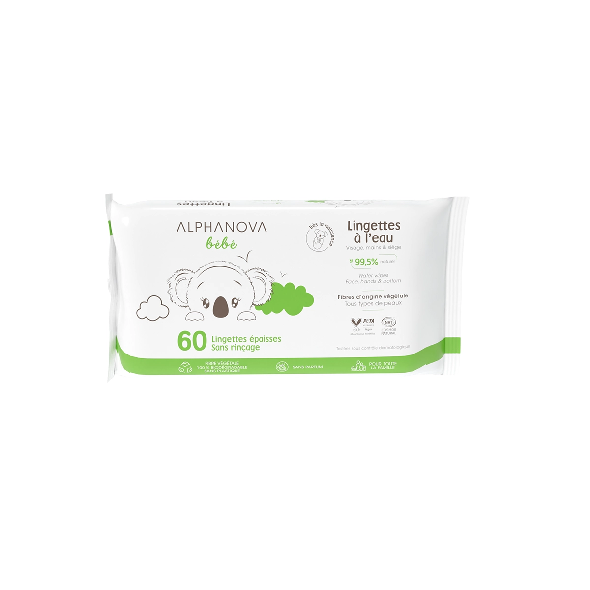 Lingettes à l'eau bébé ultra-douces ALPHANOVA bébé® BIO Lingettes bébé ultra-douces ALPHANOVA bébé packshot