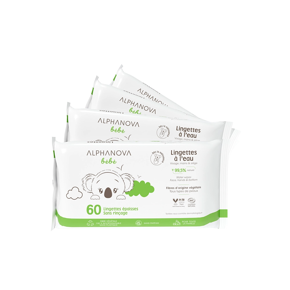 lingettes x4 copie Lingettes bébé ultra-douces ALPHANOVA bébé packshot