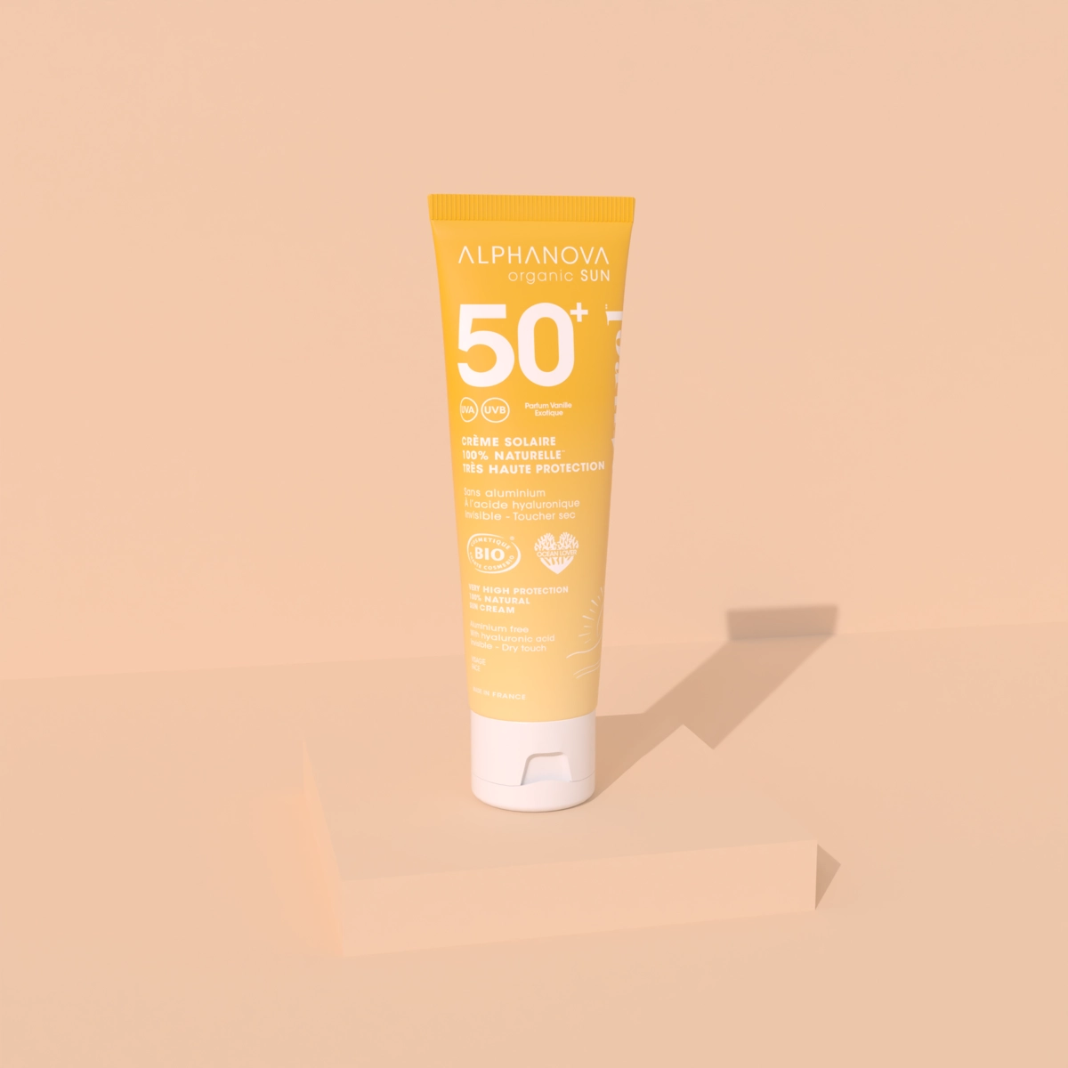 Tube crème solaire minérale SPF50+ visage Alphanova