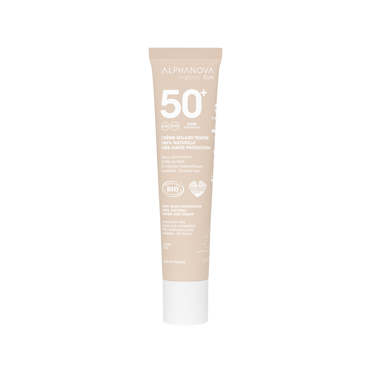 Crème solaire teintée nude SPF50+ Alphanova Crème solaire teintée nude SPF50+ 100% naturelle Alphanova